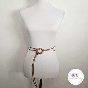 Brown Knotted Belt With Gold Belt